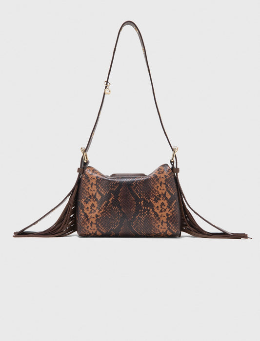 Miss M Mini embossed leather bag Brown Snake Print