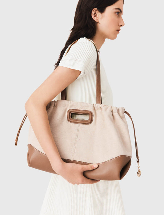 Milpli canvas and leather tote bag Moka/White