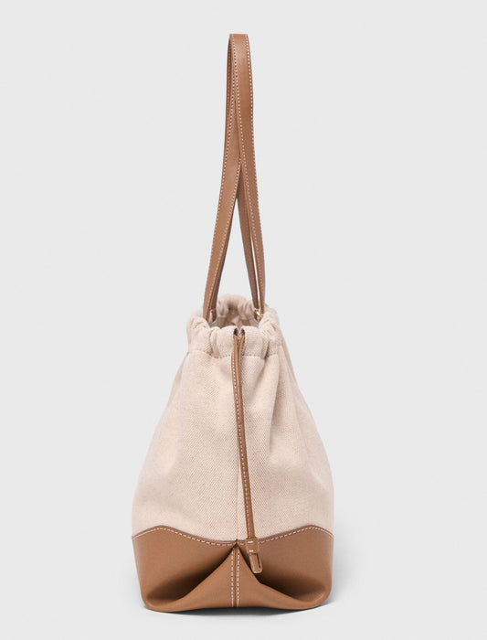 Milpli canvas and leather tote bag Moka/White