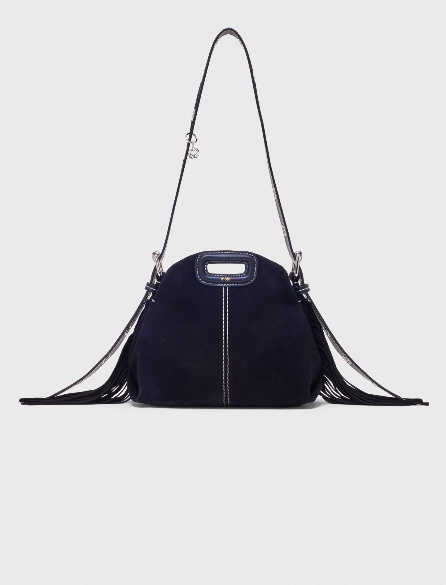 Topstitched suede mini Miss M bag Marine Blue