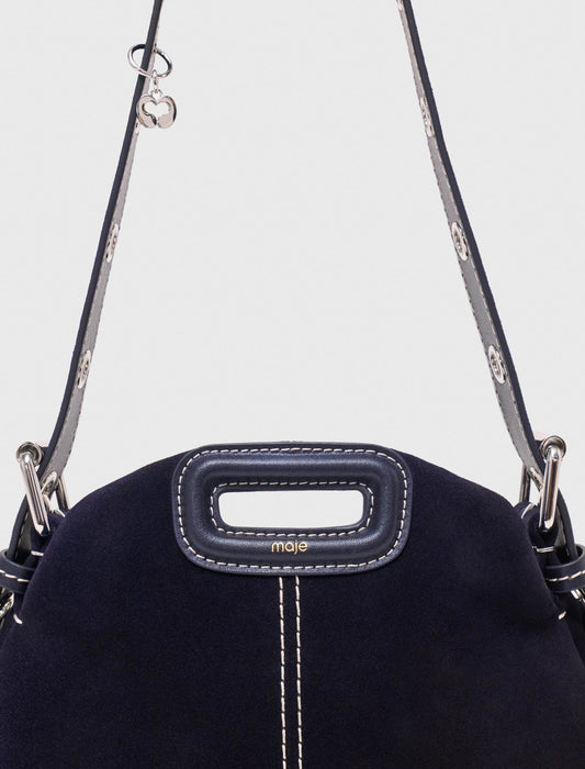 Topstitched suede mini Miss M bag Marine Blue