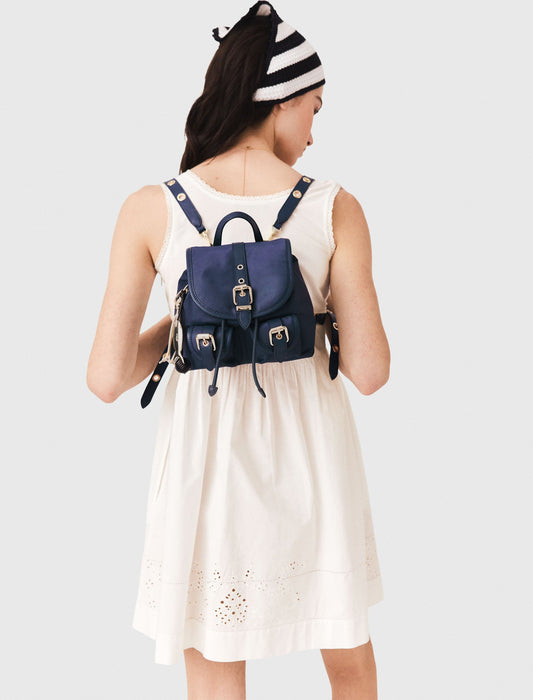 Mini leather and nylon backpack Marine Blue