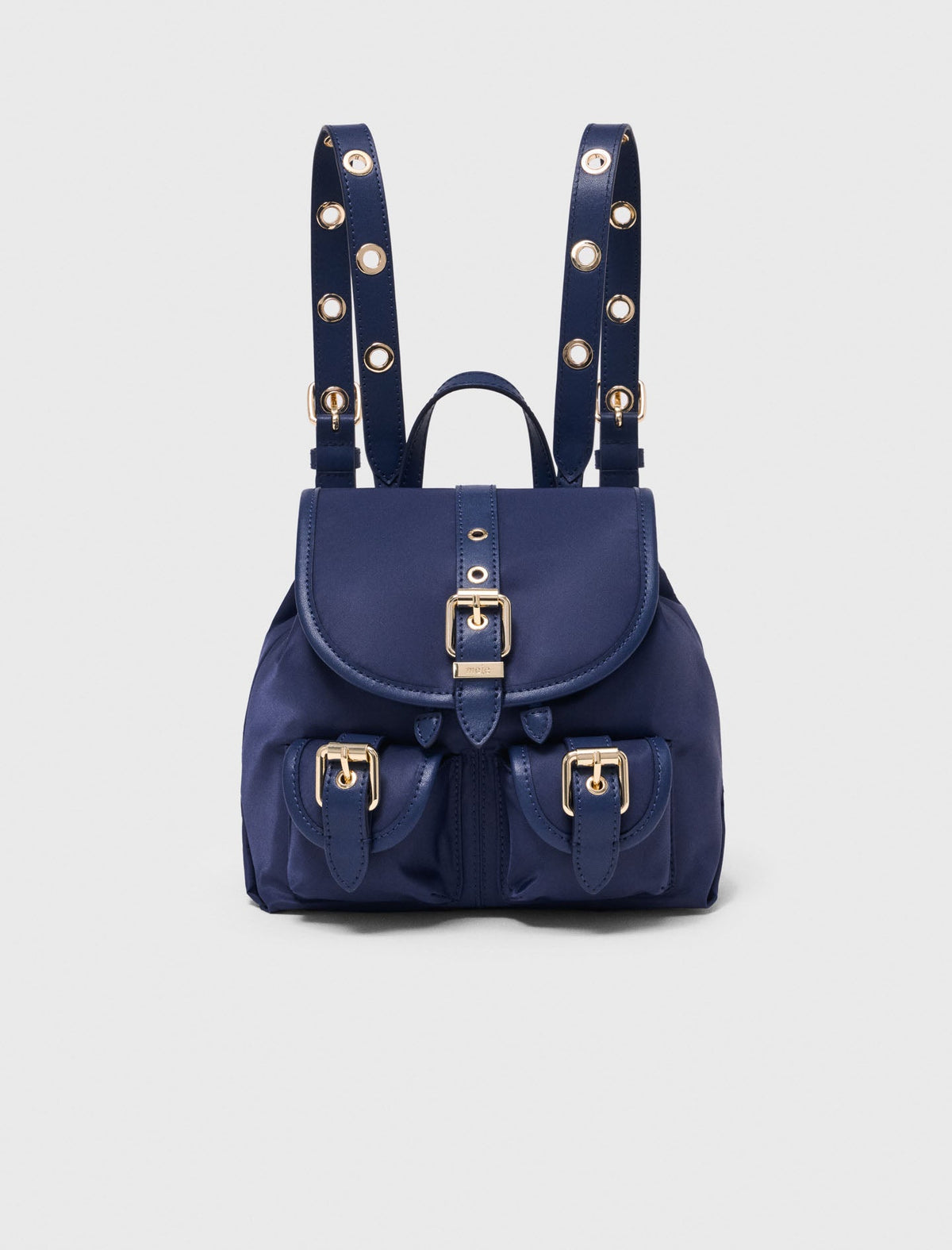Mini leather and nylon backpack Marine Blue