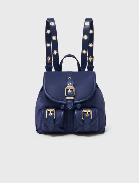 Mini leather and nylon backpack Marine Blue