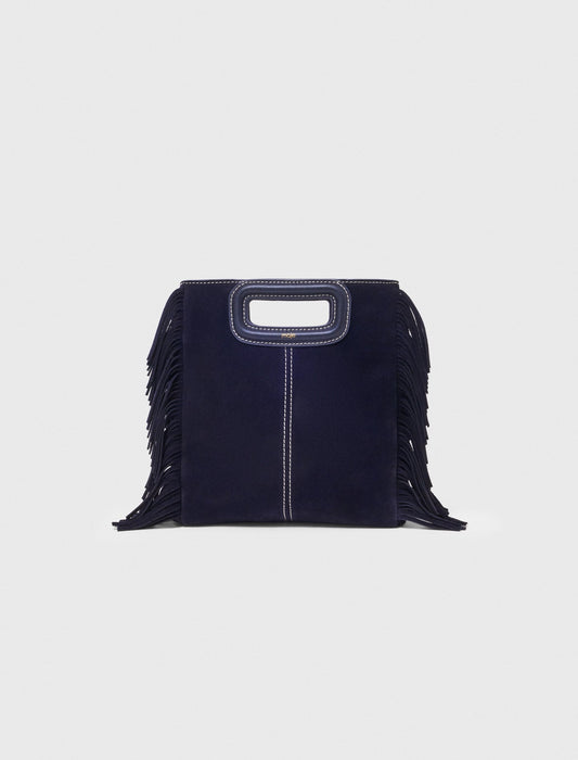 Topstitched suede M bag Marine Blue