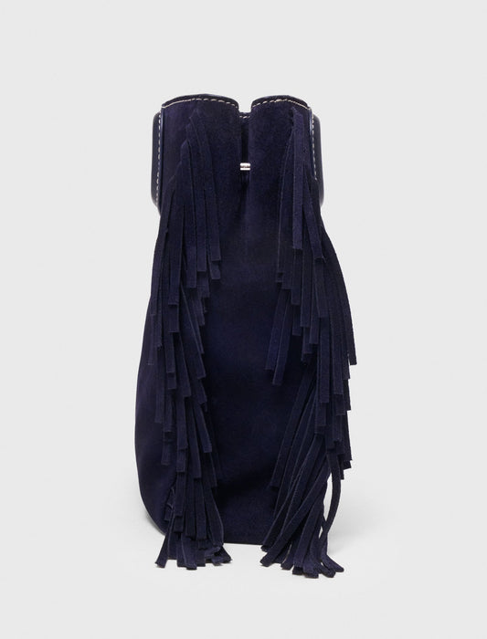 Topstitched suede M bag Marine Blue