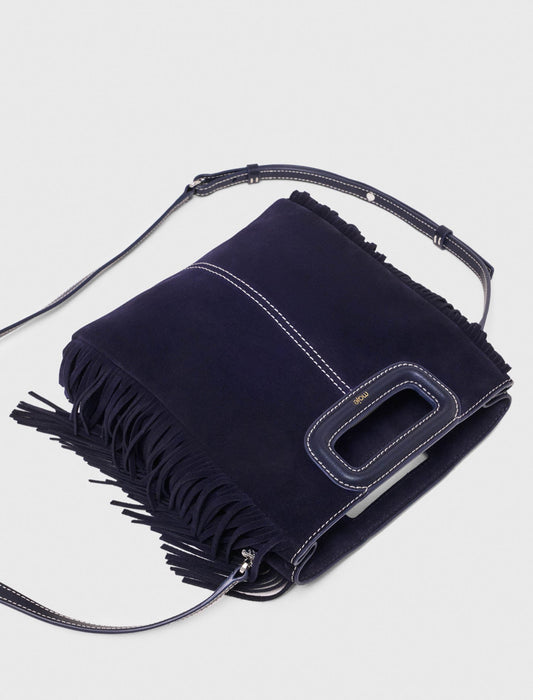 Topstitched suede M bag Marine Blue