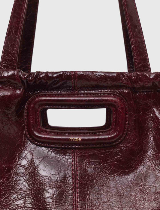 Crackled leather M Tote bag Burgundy