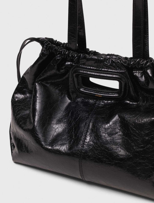 Crackled leather M Tote bag Black