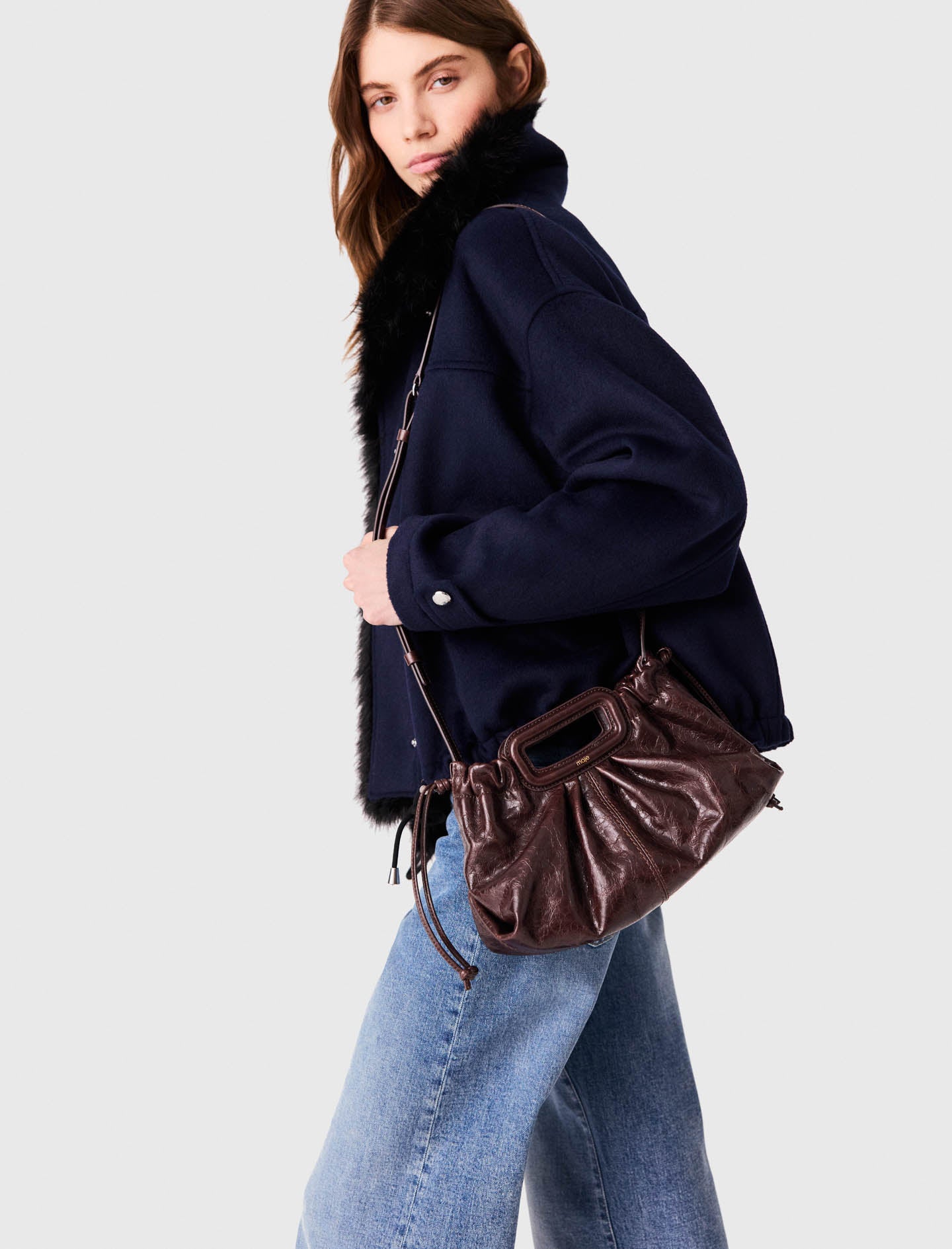 Crackled leather Milpli pouch Dark Brown