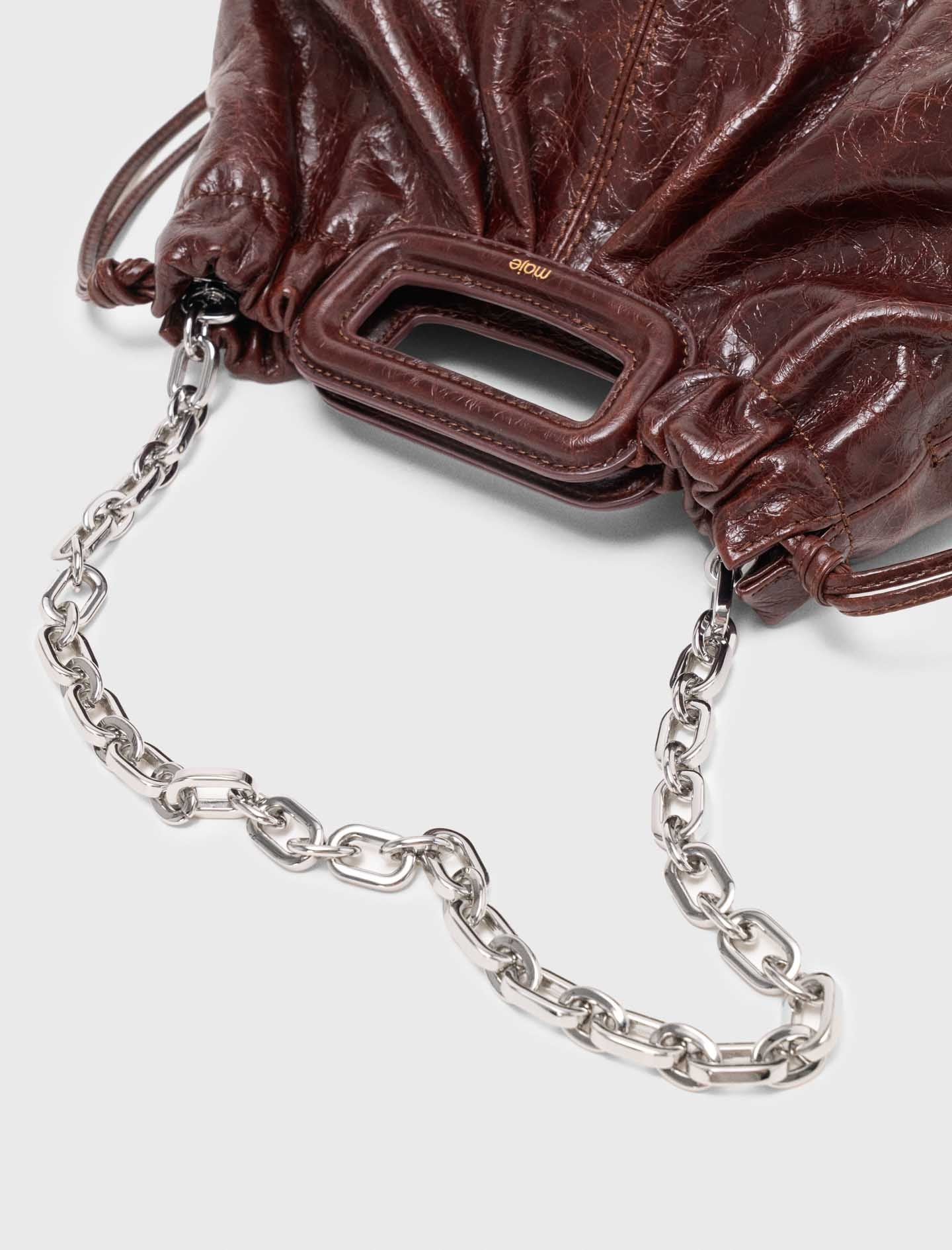 Crackled leather Milpli pouch Dark Brown