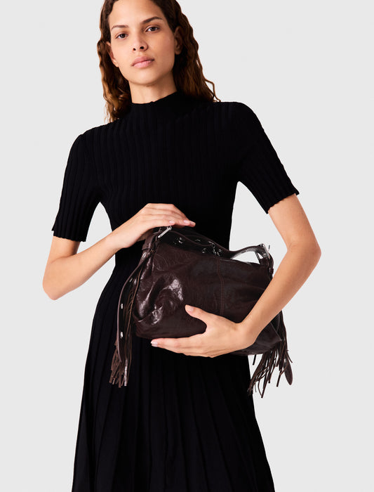 Crackled leather Miss M bag Dark Brown