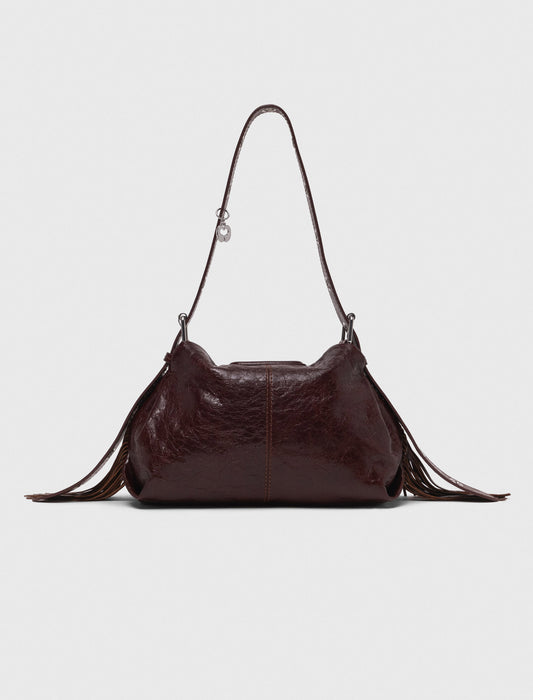Crackled leather Miss M bag Dark Brown