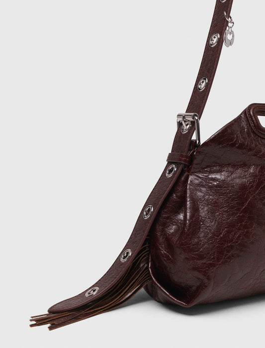Crackled leather Miss M bag Dark Brown