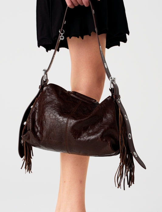 Crackled leather Miss M bag Dark Brown