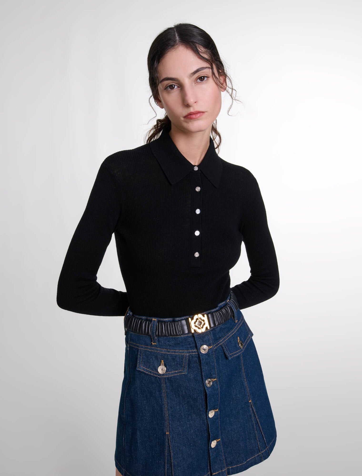 Black  -Wool And Silk Bodysuit
