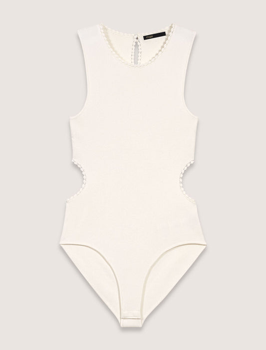 White-Backless Jewellery Neck Bodysuit