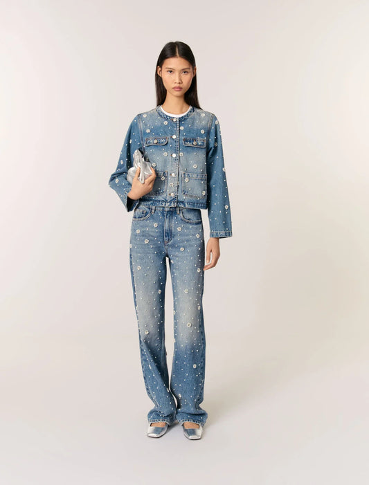 Blue-featured-Embroidered Denim Jacket