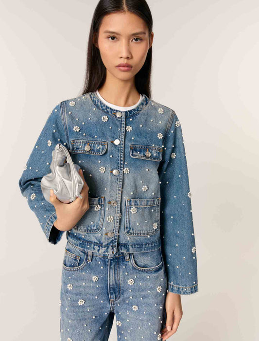 Blue-Embroidered Denim Jacket