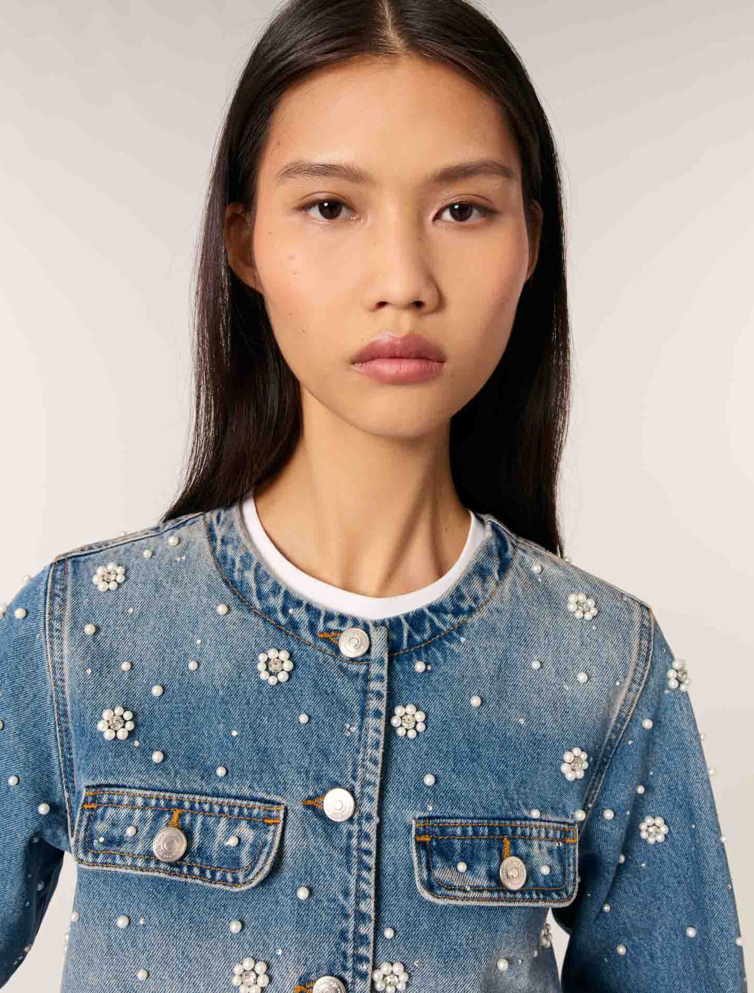 Blue-Embroidered Denim Jacket