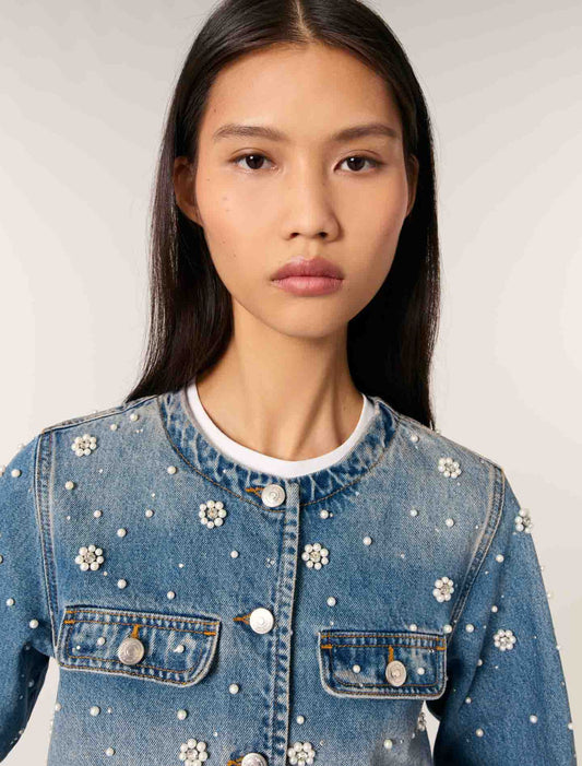 Blue-Embroidered Denim Jacket