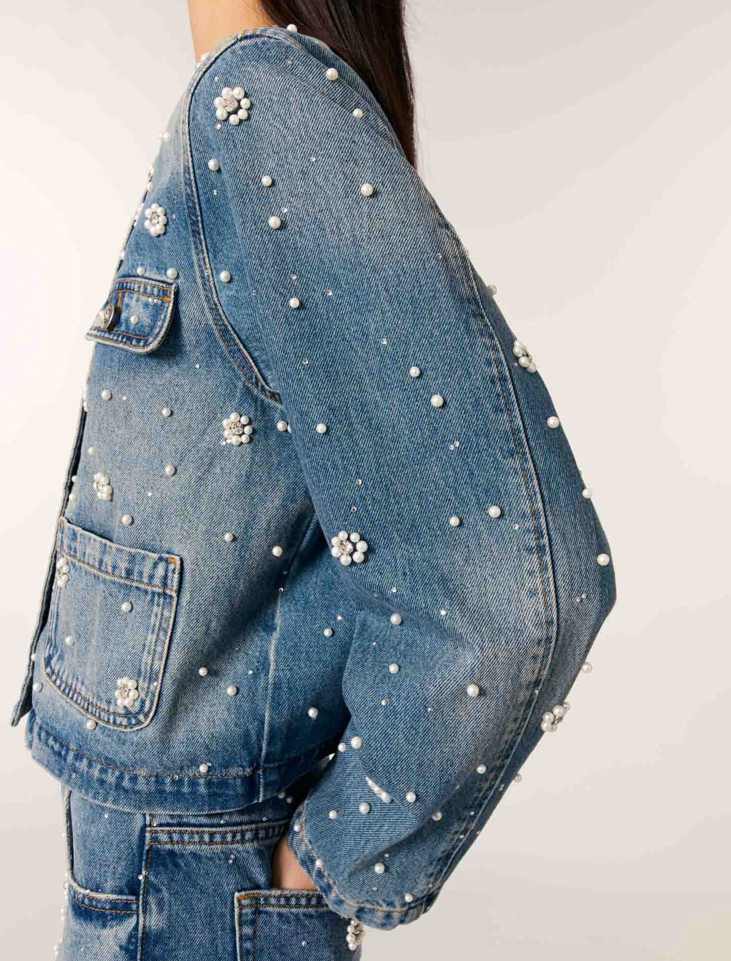 Blue-Embroidered Denim Jacket