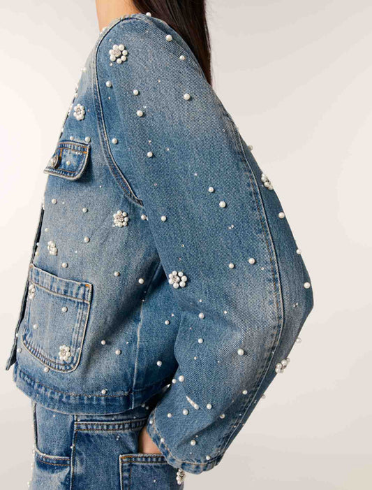 Blue-Embroidered Denim Jacket