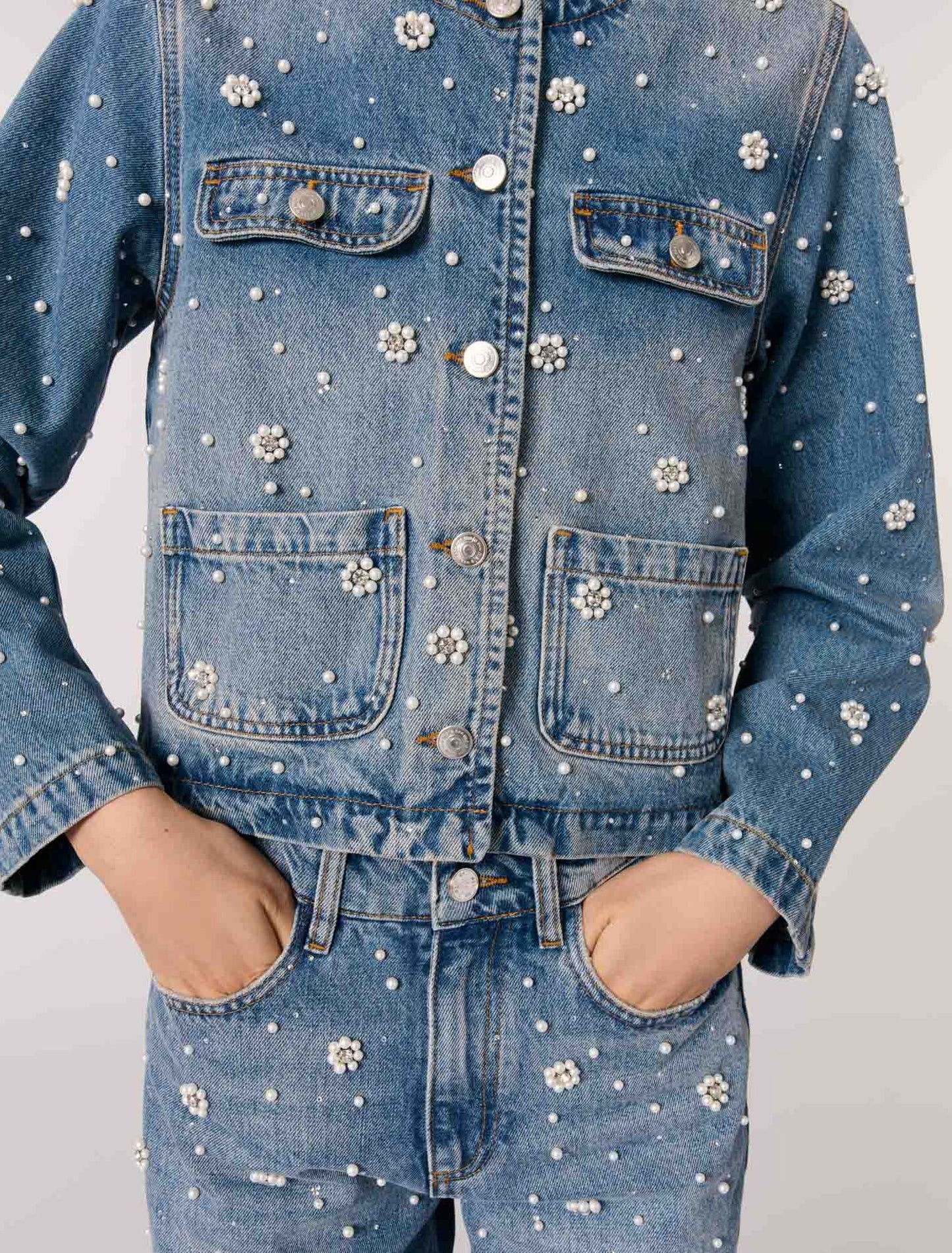 Blue-Embroidered Denim Jacket