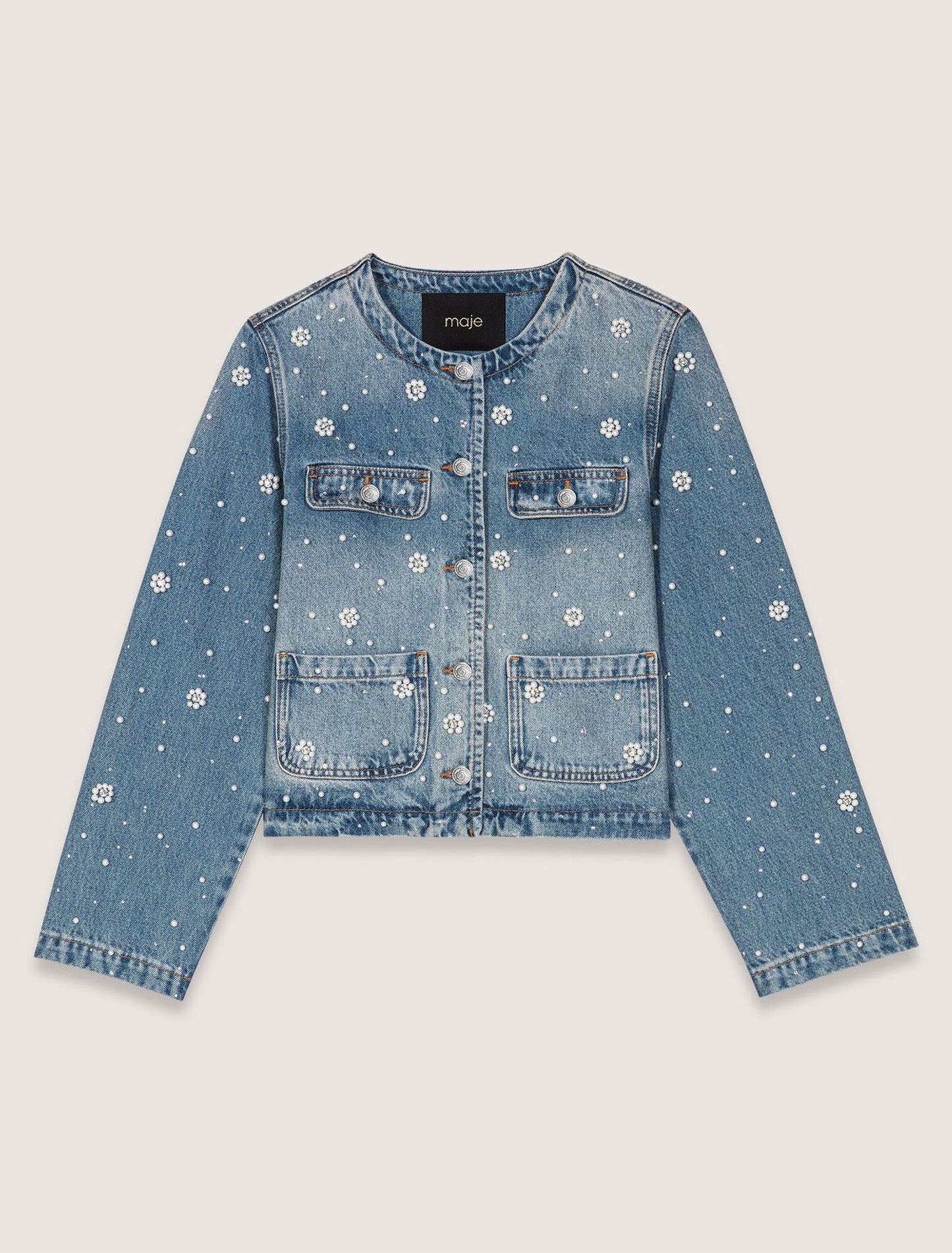 Blue-Embroidered Denim Jacket