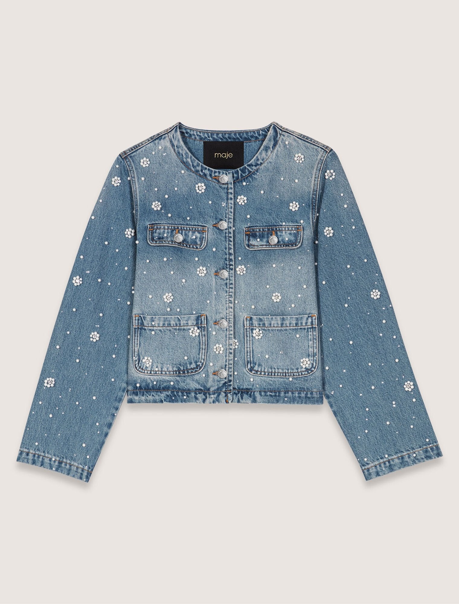 Blue-Embroidered Denim Jacket