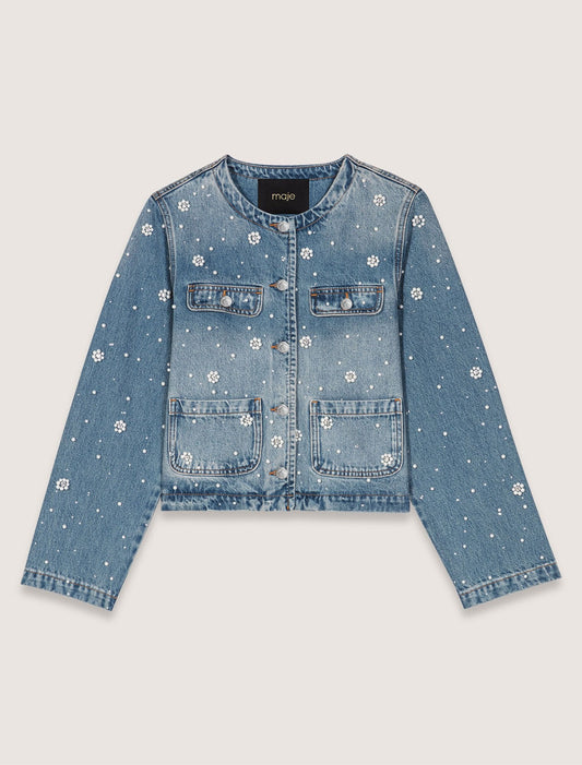 Blue-Embroidered Denim Jacket