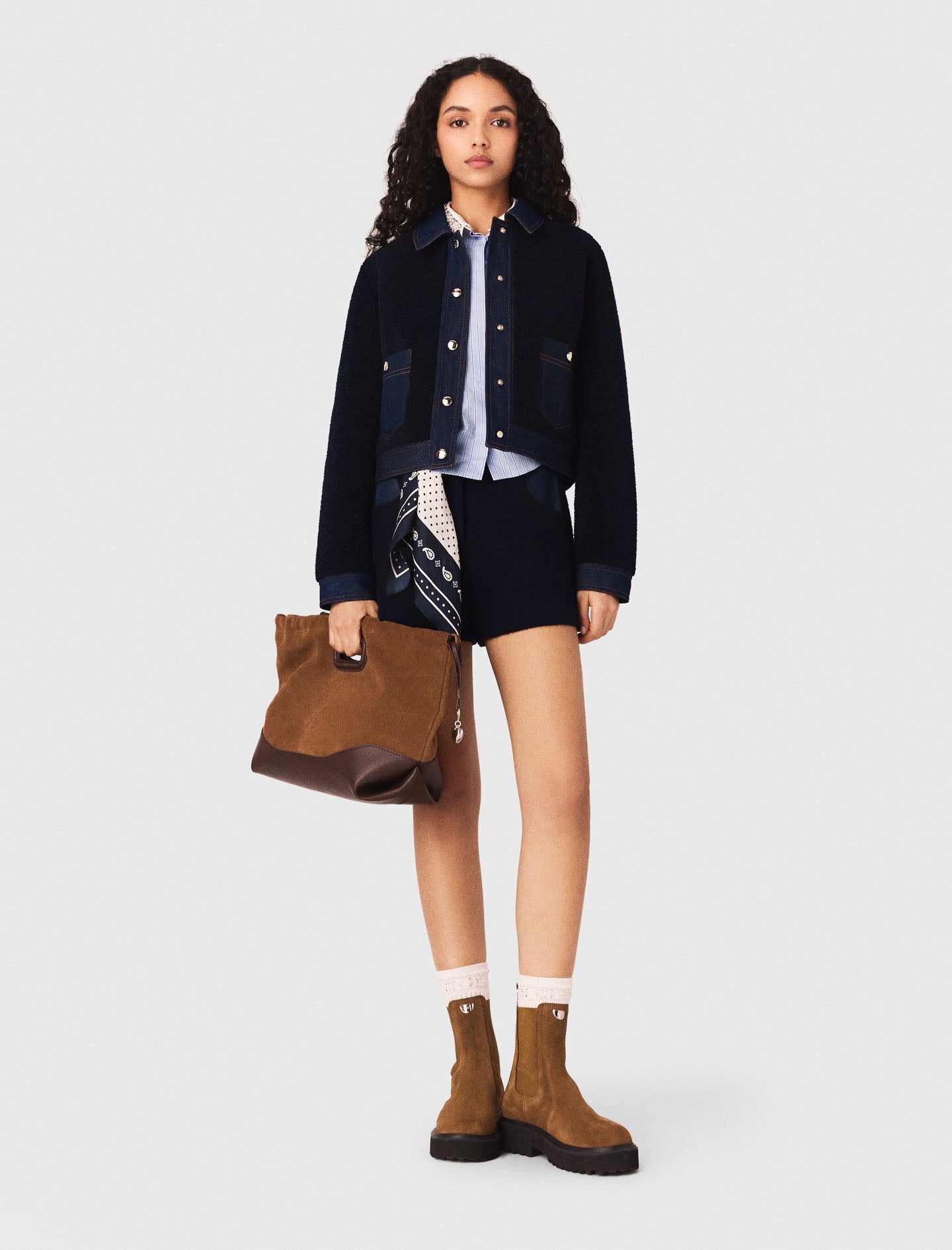 Denim-detail jacket NAVY