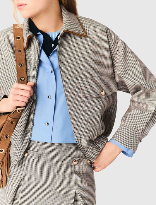 Checked Bomber Jacket BROWN CHECKS