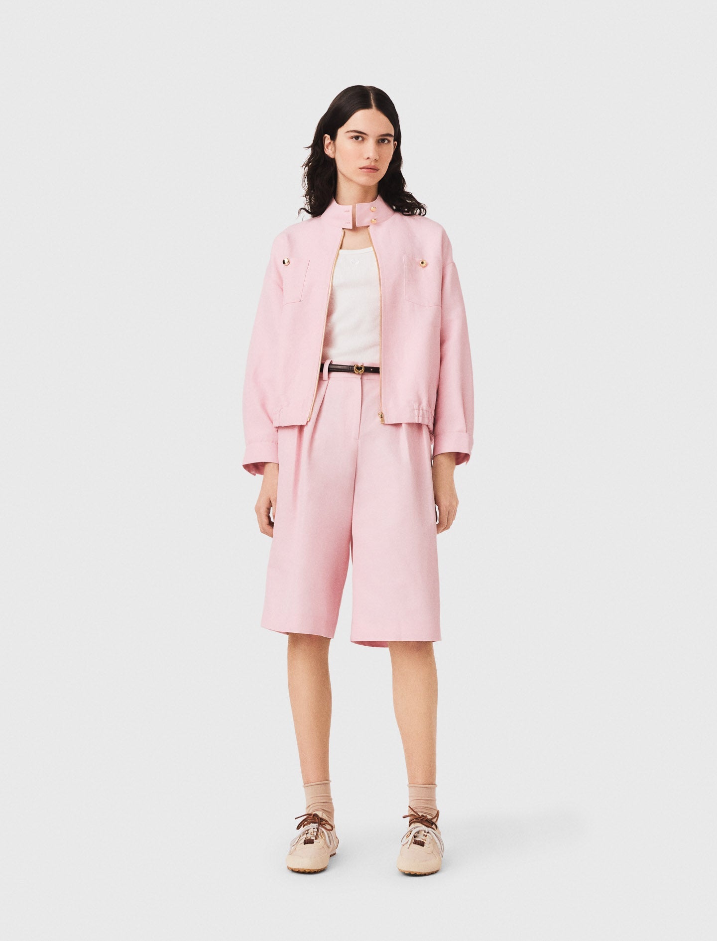Linen blend bomber jacket Pink