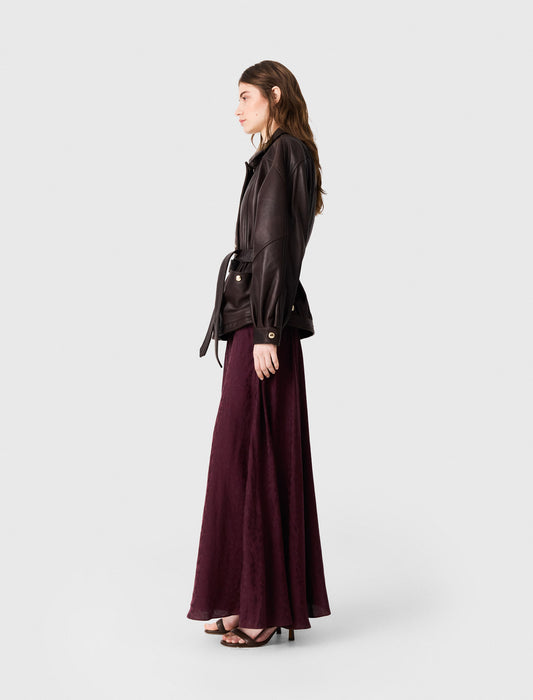 Oversize gold-button leather jacket Brown