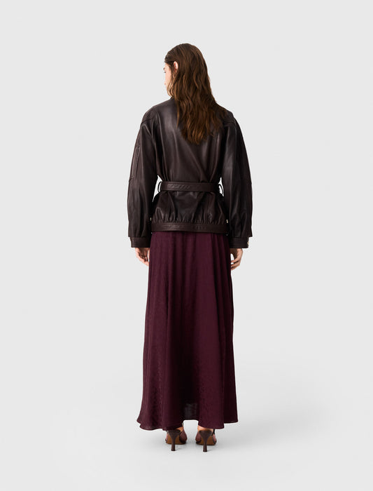 Oversize gold-button leather jacket Brown