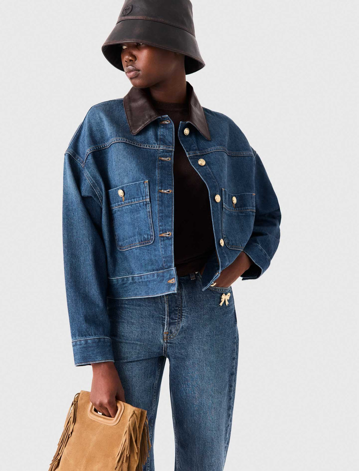 Denim and leather jacket Blue