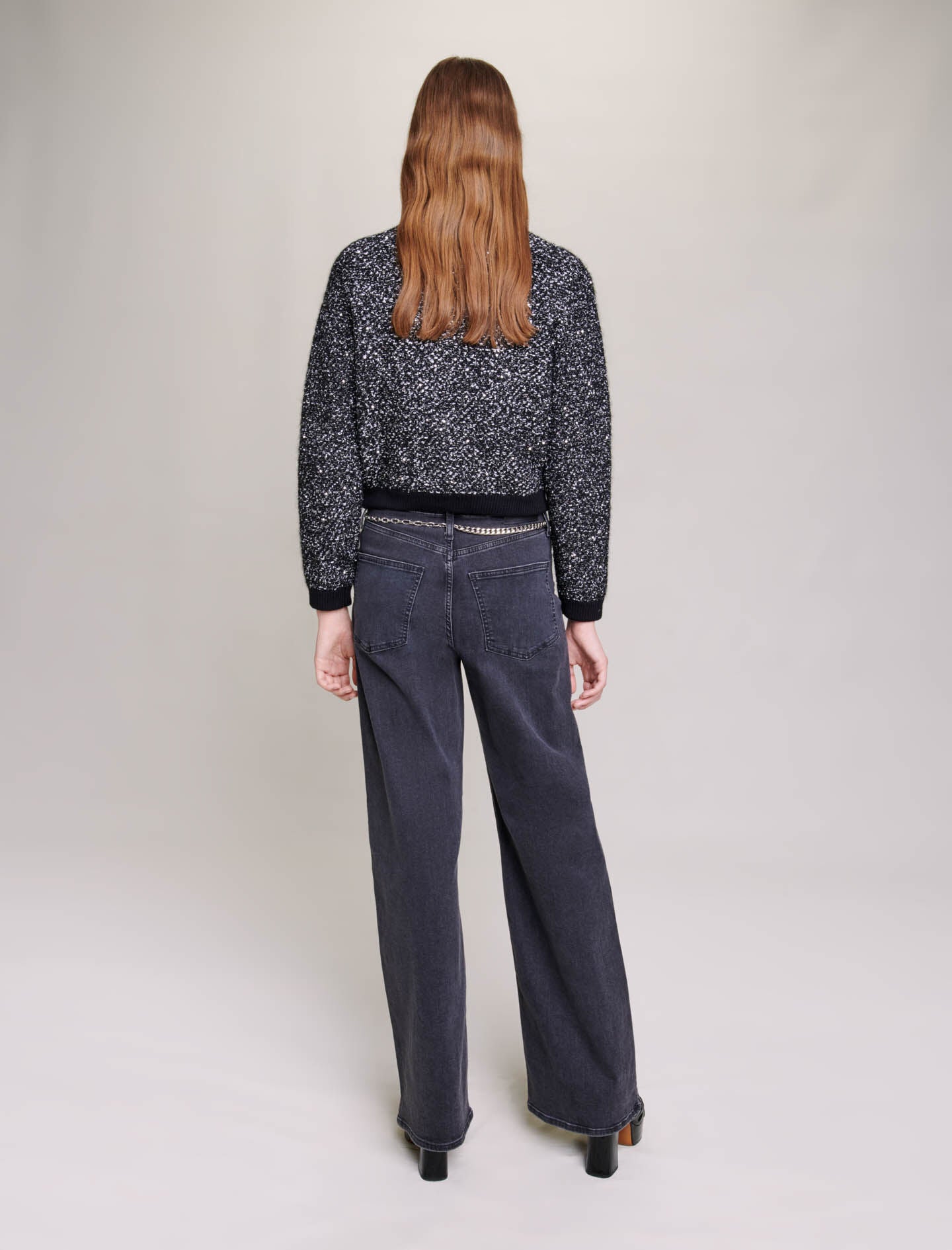 Black   short tweed effect cardigan