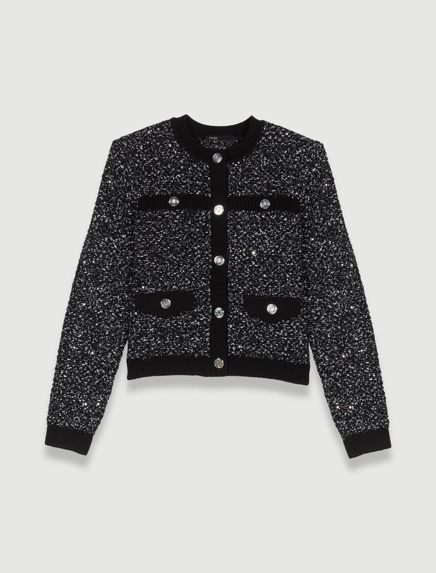 Black   short tweed effect cardigan