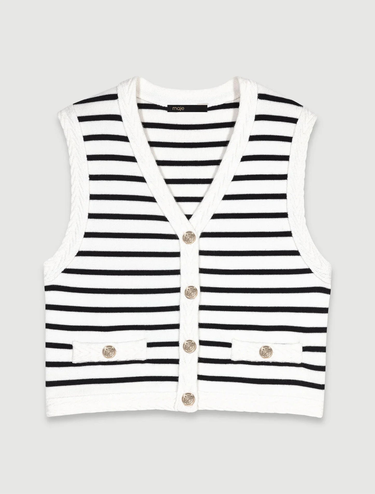 Navy / Ecru-Sleeveless striped cardigan