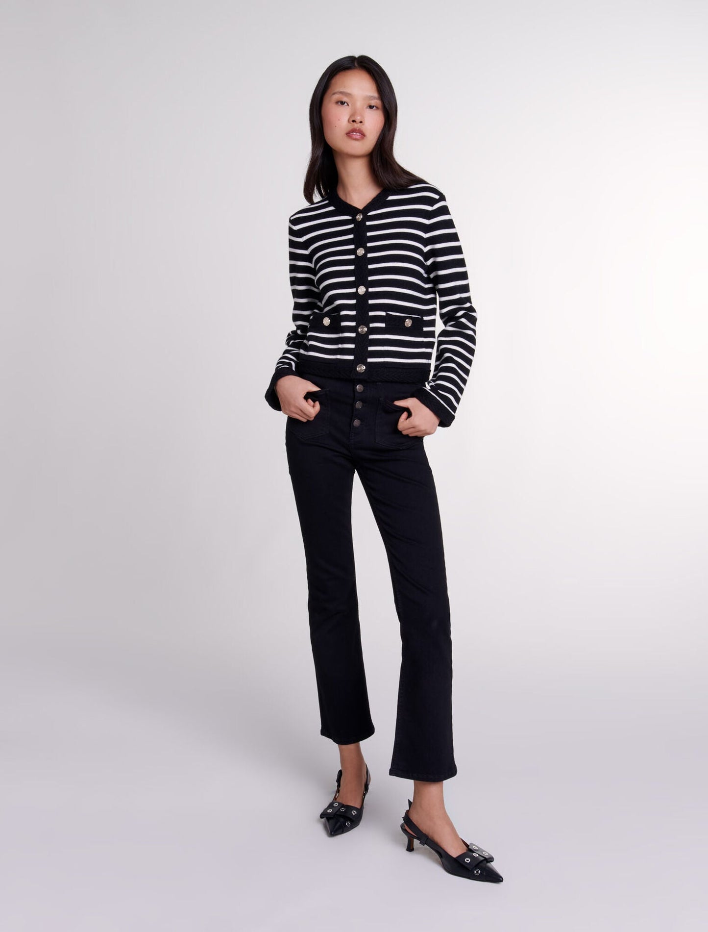 Black/Ecru featured-Striped cardigan