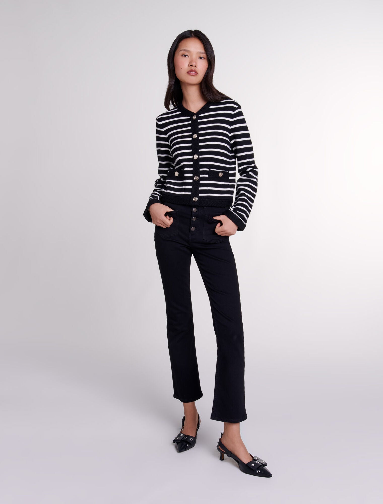 Black/Ecru featured-Striped cardigan
