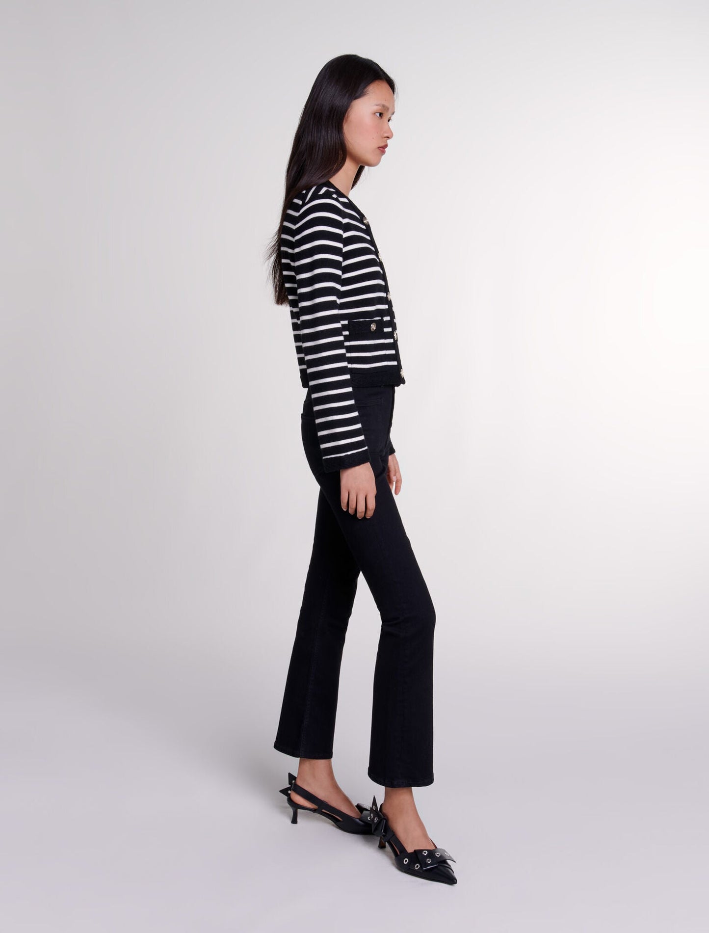 Black/Ecru  -Striped cardigan