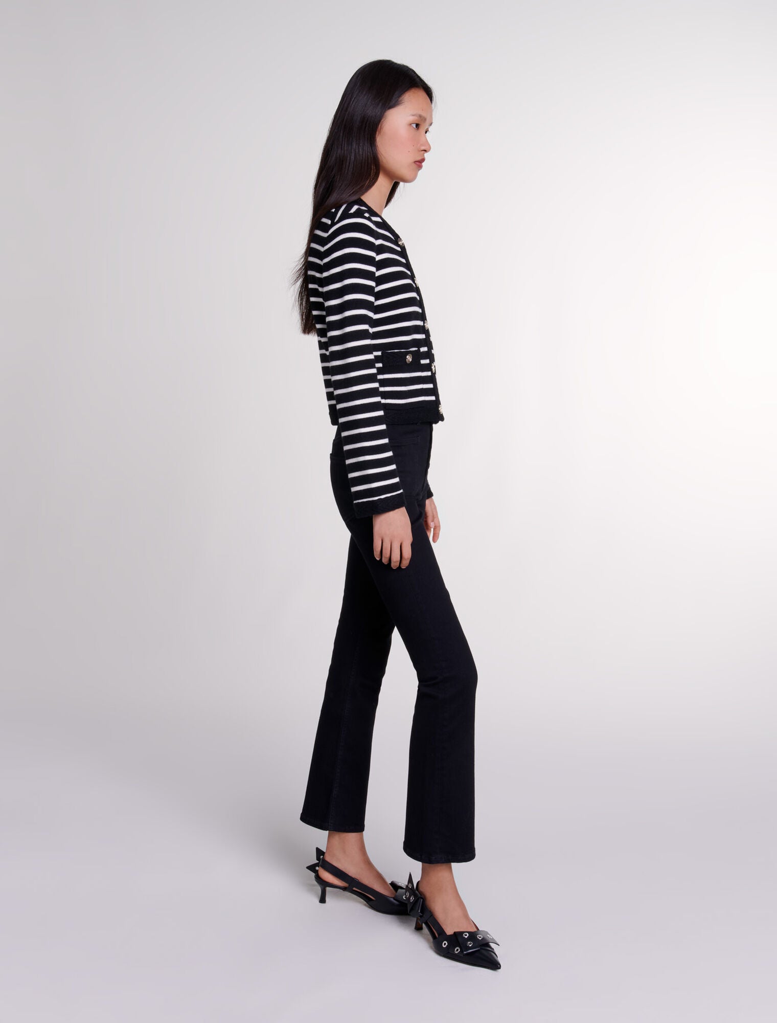 Black/Ecru  -Striped cardigan