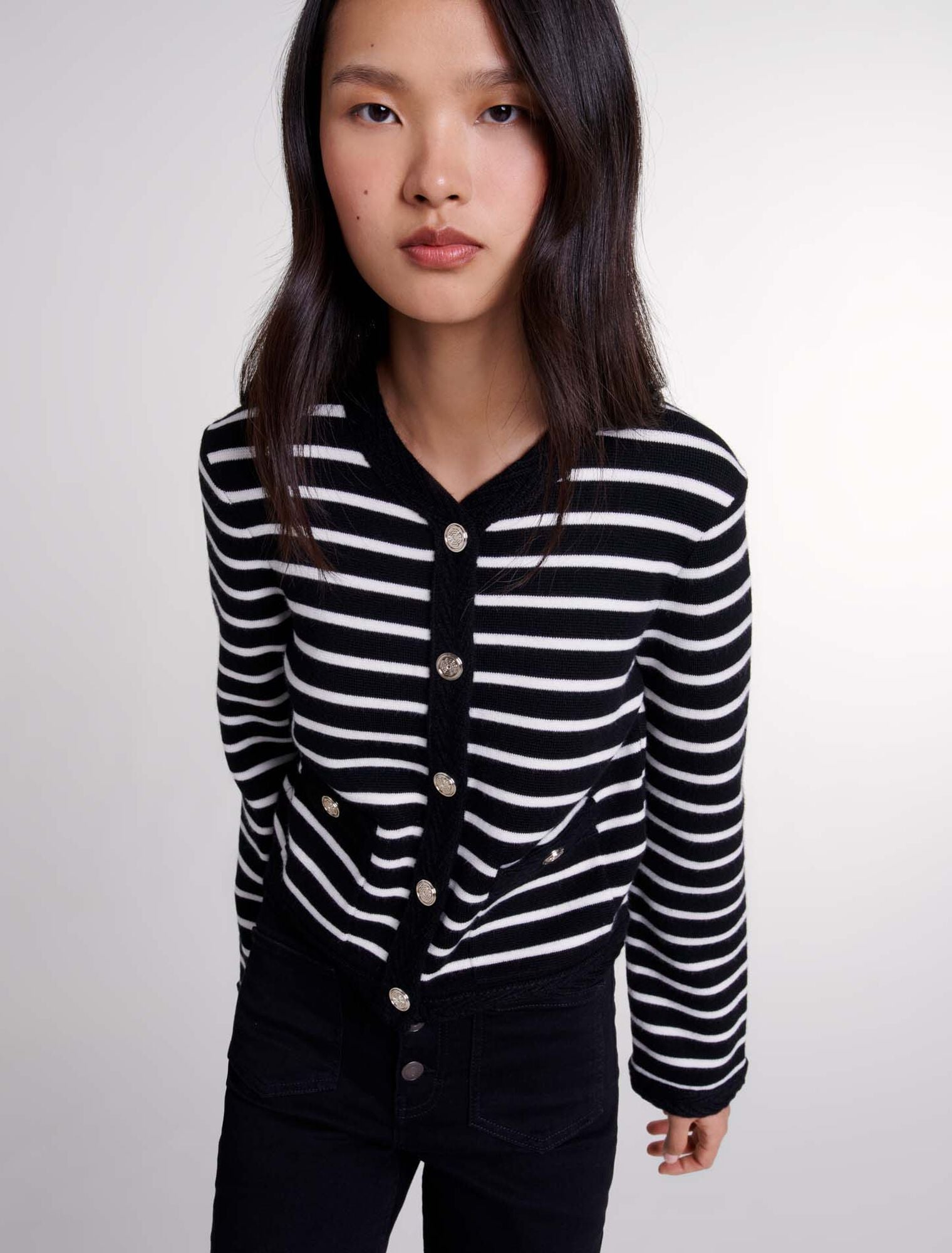 Black/Ecru  -Striped cardigan