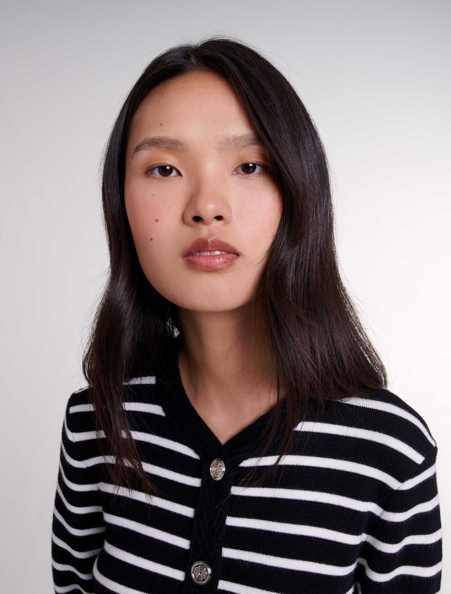 Black/Ecru  -Striped cardigan