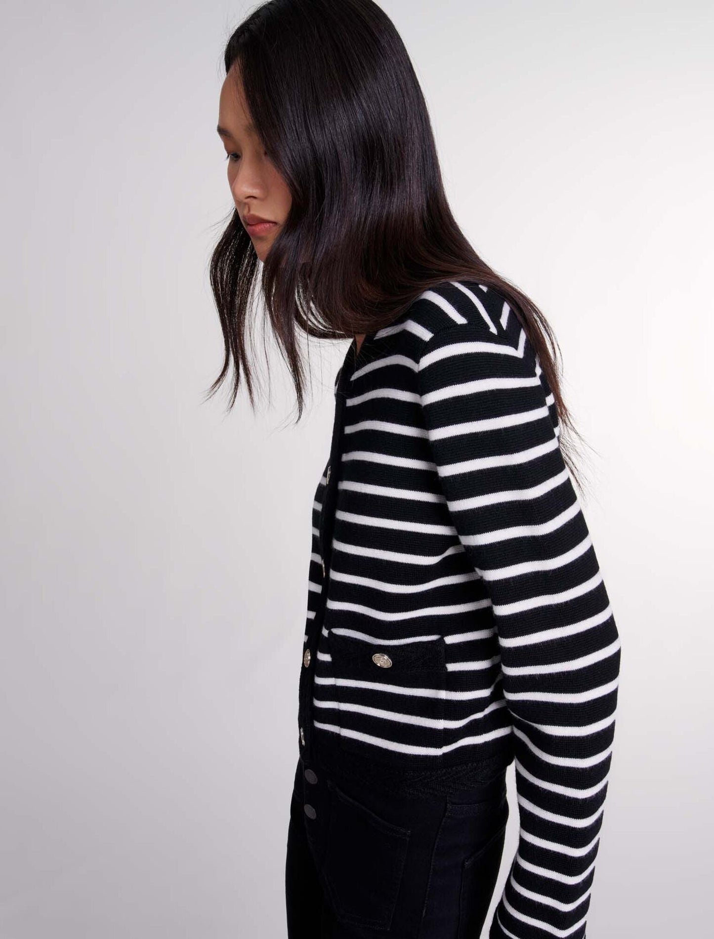 Black/Ecru  -Striped cardigan