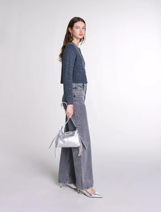 Grey  -Knitted jumper with rhinestones