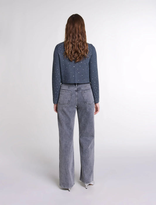 Grey  -Knitted jumper with rhinestones