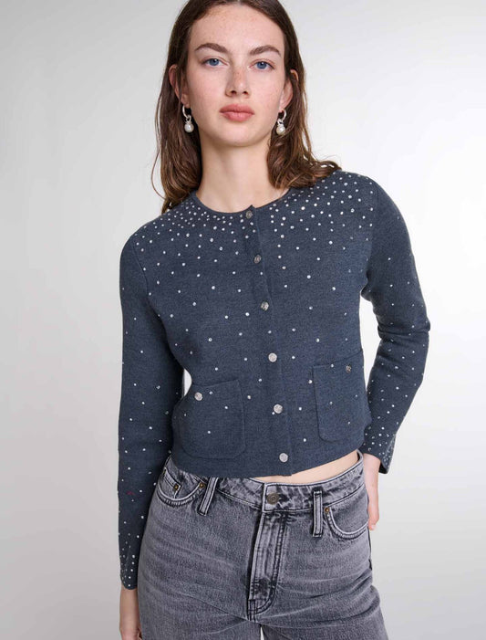 Grey  -Knitted jumper with rhinestones